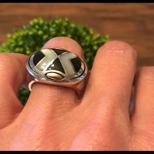 Black onyx & MOP Sterling ring by Asch/Grossbardt